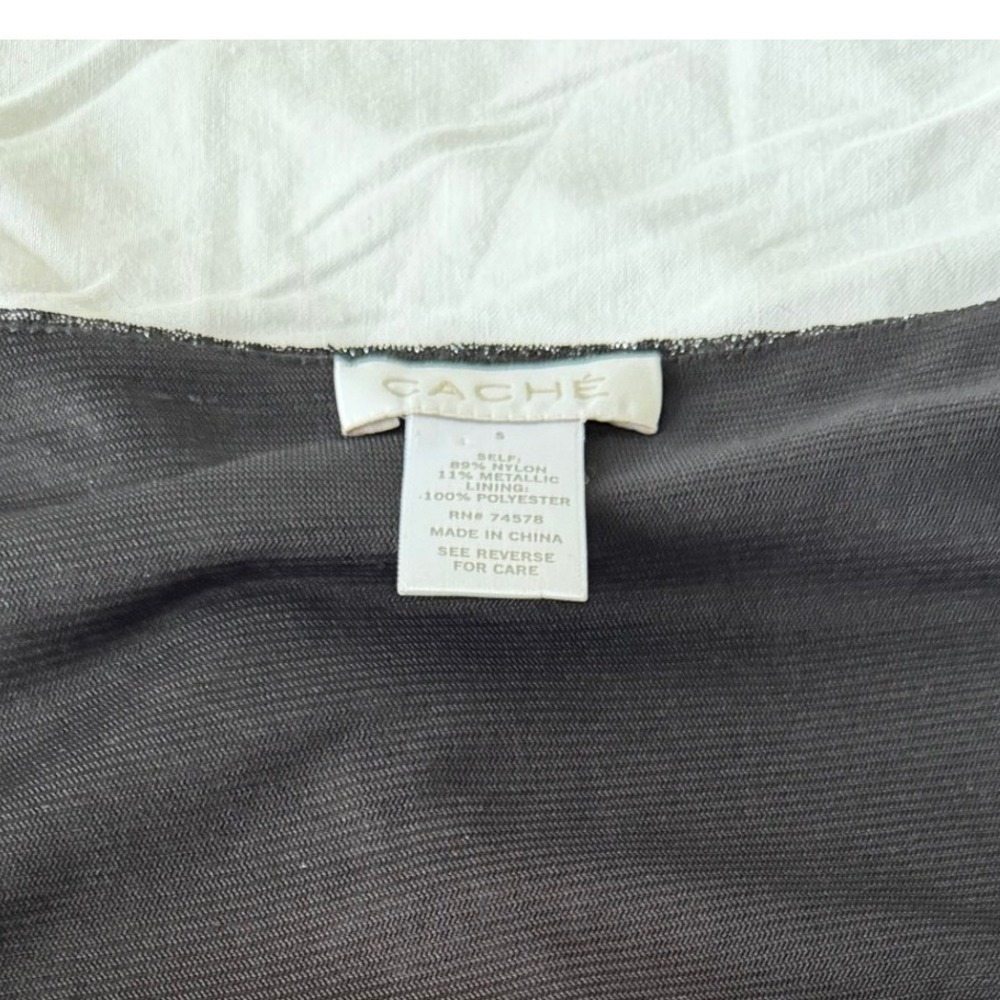 Vintage Y2K 2000s Cache Sequin Top Small Black Gemstone Embellished Neckline - Picture 7 of 8